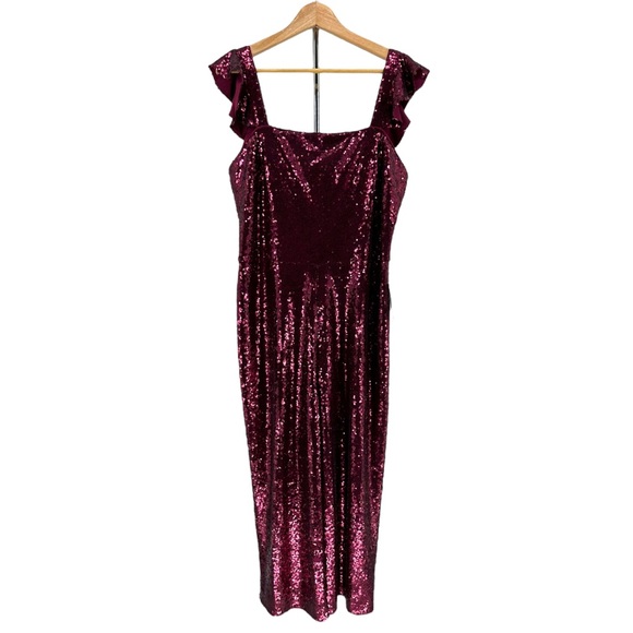 Gal Meets Glam Garnet Party Sequin Cropped Jumpsuit Ruffle Cap Sleeve size 12 - Picture 3 of 14